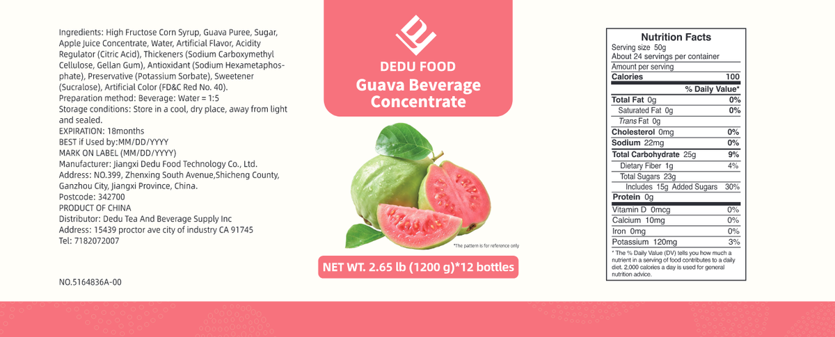 Dayou International Brand Source Factory 1.2 kg Guava Beverage Concentrate For Bubble Tea