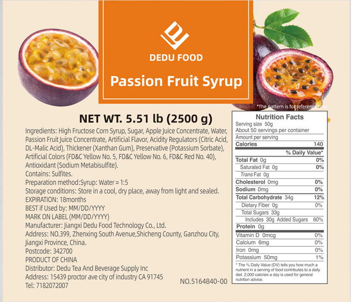 Dayou International Brand Source Factory 2.5 kg  Passion Fruit Syrup For Milk Tea Store