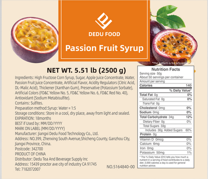 Dayou International Brand Source Factory 2.5 kg  Passion Fruit Syrup For Milk Tea Store