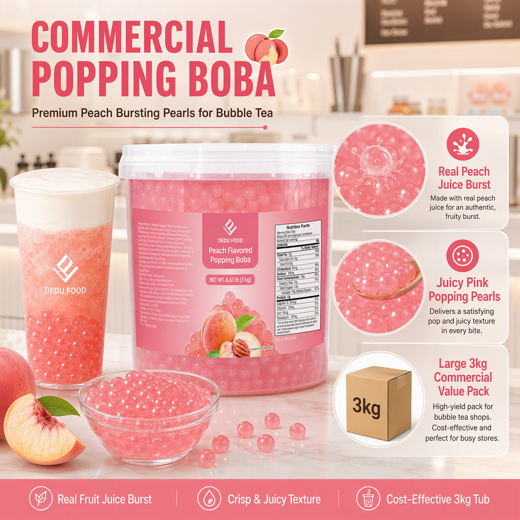 Dayou International Brand Source Factory 3 kg Peach Flavored Popping Boba For Bubble Tea
