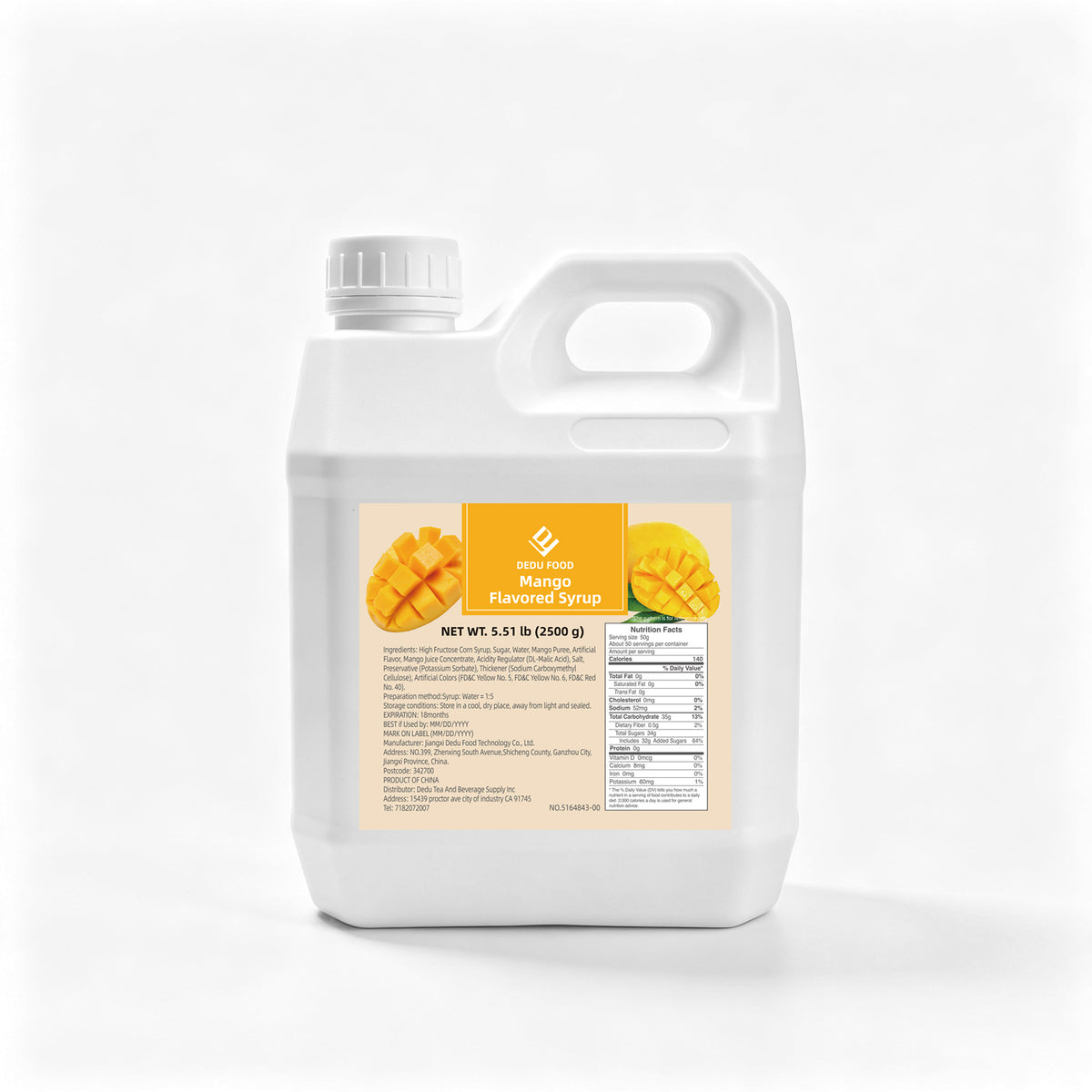 Dayou International Brand Source Factory 2.5 kg Mango Fruit Flavored Syrup For Bubble Tea